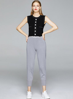 Pullover Sleeveless Knit Top & Casual Harem Pants