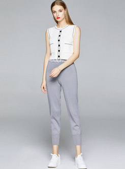 Pullover Sleeveless Knit Top & Casual Harem Pants