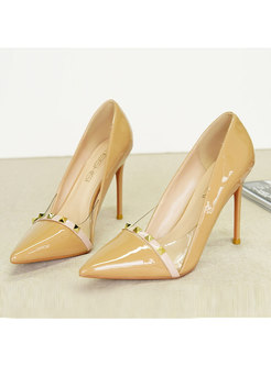 Patent Leather Patchwork Rivet Thin Heel Shoes
