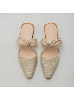 Pointed Toe Color-blocked Bowknot Low Heel Slippers