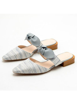 Pointed Toe Color-blocked Bowknot Low Heel Slippers
