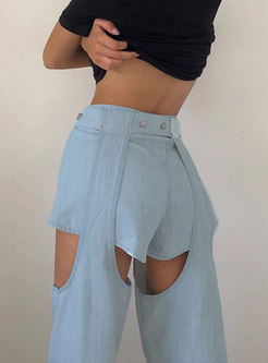 Blue High Waisted Removable Palazzo Jeans