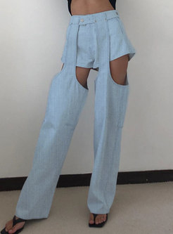 Blue High Waisted Removable Palazzo Jeans
