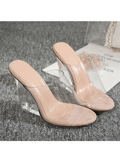 Round Toe Transparent Wedge Slippers