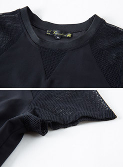 Black Plus Size Openwork Drawstring Skater Dress