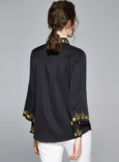 Black Long Sleeve Embroidered Loose Shirt