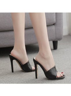 Pure Color Square Toe Thin Heel Slippers