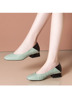 Color-blocked Square Toe Low Chunky Heel Shoes