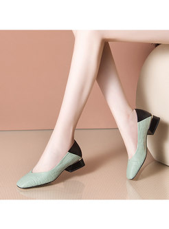 Color-blocked Square Toe Low Chunky Heel Shoes