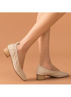 Square Toe Slow-cut Low Chunky Heel Shoes