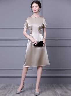 Brief Solid Color Satin A Line Knee-length Dress