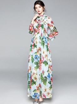 Bohemian Long Sleeve Print Chiffon Beach Maxi Dress