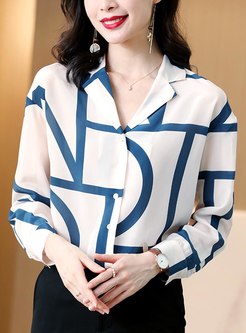 Notched Long Sleeve Silk Loose Blouse