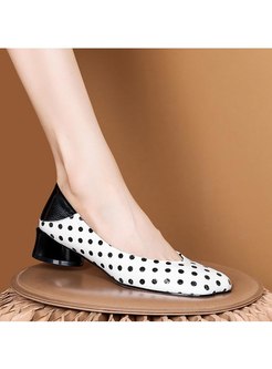 Square Toe Polka Dot Patchwork Chunky Heel Shoes