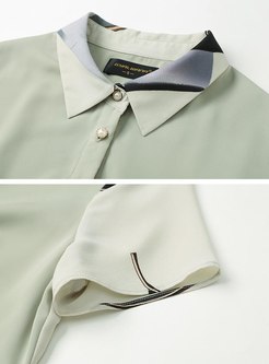 Green Geometric Print A Line Shirt Dress