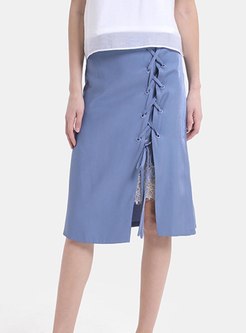 High Waisted Tied Patchwork A Line Skirt