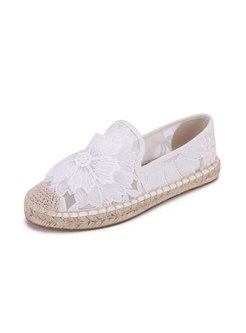 Rounded Toe Lace Straw Flat Espadrilles