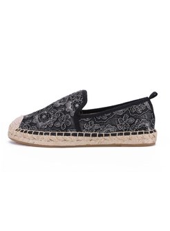 Rounded Toe Lace Straw Flat Espadrilles