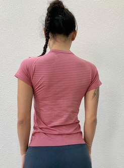 Short Sleeve Pullover Tight Striped Yoga T-shirt 