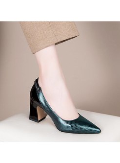 Color Block Pointed Toe Chunky Heel Shoes