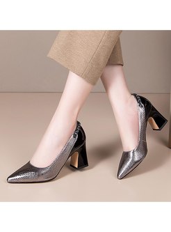 Color Block Pointed Toe Chunky Heel Shoes