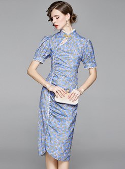 Mandarin Collar Floral Improved Cheongsam Dress