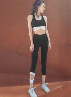 Scoop Neck Color Block Tight Sports Yoga Tracksuit