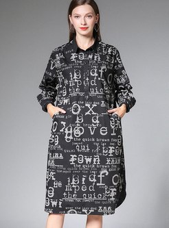 Letter Print Plus Size Shift Shirt Dress