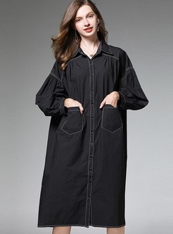 Solid Color Long Sleeve Plus Size Shift Dress
