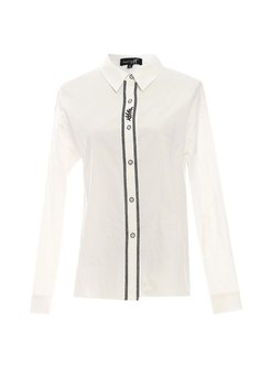 Lapel Embroidered Slim Brief White Shirt