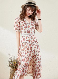 Lace Patchwork Print High Waisted Dress