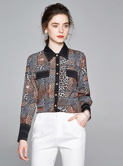 Long Sleeve Leopard Single-breasted Blouse