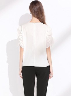 White Pullover Ruched Short Sleeve T-shirt
