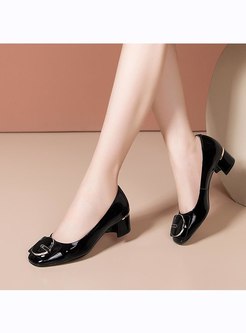 Square Toe Slow-cut Chunky Heel Shoes
