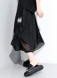 Elastic Waisted Asymmetric Ruched Long Skirt
