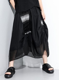 Elastic Waisted Asymmetric Ruched Long Skirt