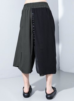 Elastic Waist Ruched Wide Leg Cropped Pants