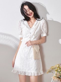 White Short Sleeve Mini Skater Dress