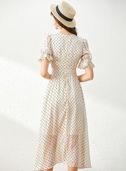 Polka Dot Lace Patchwork Midi Dress