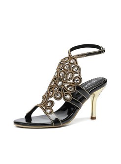 Pointed Toe Rhinestones Ankle Strap Sandals