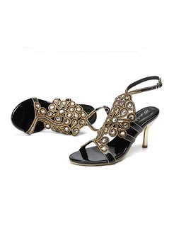 Pointed Toe Rhinestones Ankle Strap Sandals