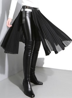 High Waisted Metal Buckle Chiffon Skirt