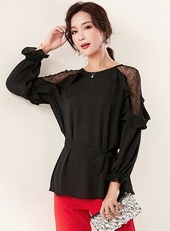 Ruffle Lace Long Sleeve Pullover Blouse