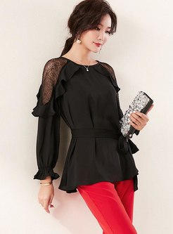 Ruffle Lace Long Sleeve Pullover Blouse
