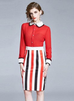 Long Sleeve Striped Patchwork Bodycon Dress