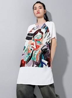Plus Size Pullover Print Long T-shirt
