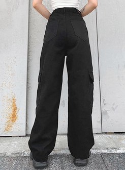 High Waisted Jean Wide Leg Pants With Pockets