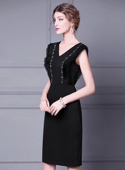 Black Sleeveless Patchwork Bodycon Dress