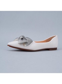 Pointed Toe Color-blocked Bowknot Flats