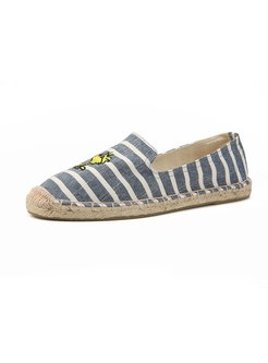 Animal Embroidered Striped Flat Espadrilles
